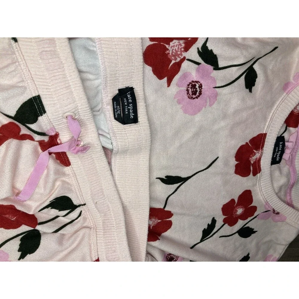 Kate Spade Pajama Pant Set Womens Size XL Pink Floral Roses Soft Cozy Luxury EUC